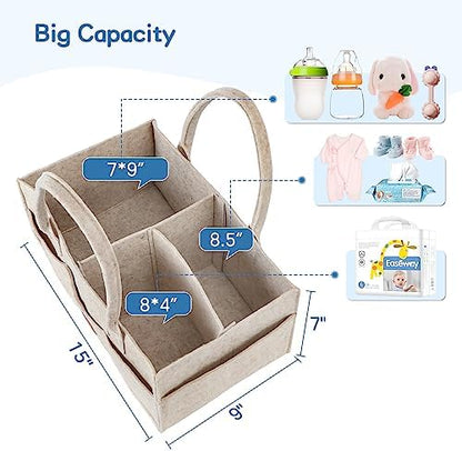 Maliton felt diaper caddy with adjustable internal dividers shown