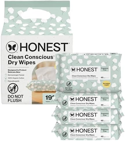 The Honest Company 100% Pure Organic Cotton Dry Wipes, Hypoallergenic, Multi-Use, Baby Facial Cloths, 192 Count - Image 2