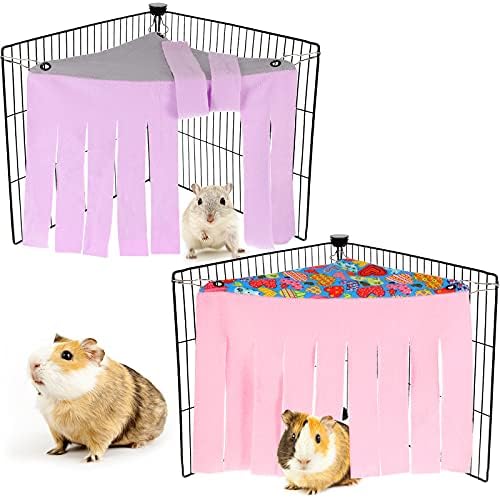 Shappy 2 Pcs Guinea Pig Hideout Hideaway Corner Fleece Toys Cage Accessories Cute Ferret Hammock for Ferrets Chinchillas Hedgehogs Small Pets(Grey with Pink, Grey with Purple, Heart-Shape) - Image 2