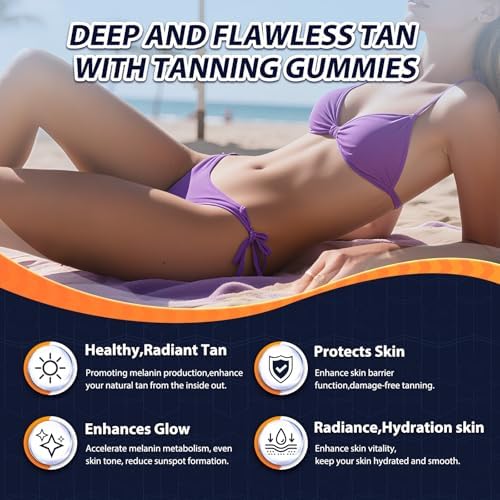 Gatchialv 60 count tanning gummies bottle next to fresh blueberries