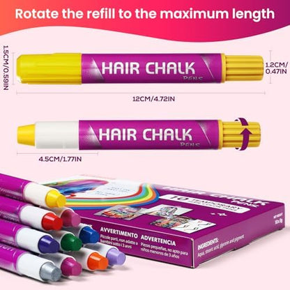 Full set of 10 temporary hair color markers for kids
