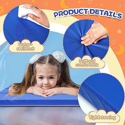 Close up view of the durable waterproof cover on the Wesiti children sleeping floor mat.