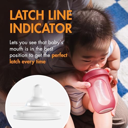 Side angle of the angled medium flow silicone nipple showing the integrated latch line indicator