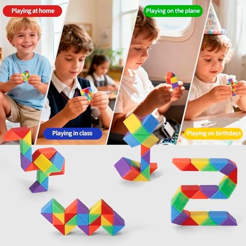 Compact stress relief snake cubes arranged in geometric ball forms