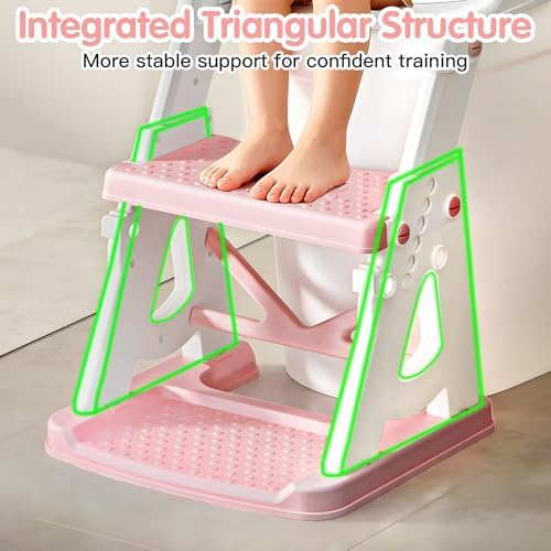 Vorykido toddler toilet seat showing the independent step stool mode near a sink