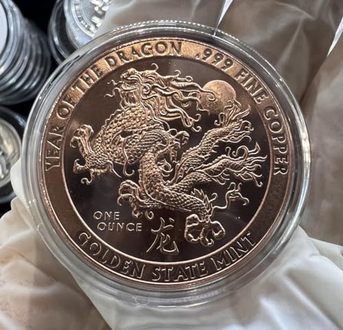 Detailed close up of Year of the Dragon 999 fine copper round