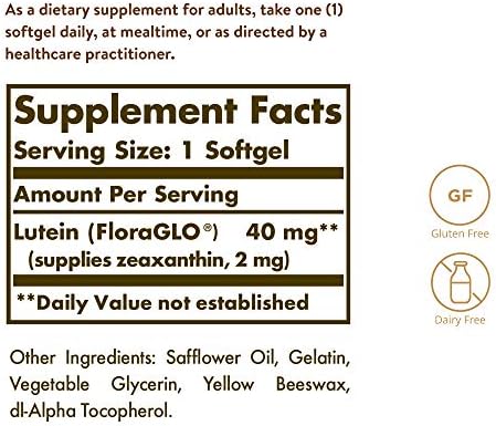 Solgar Lutein 30 count bottle packaging label