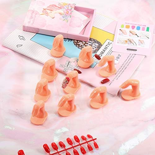 Realistic nail art practice fingers with false nail tips attached