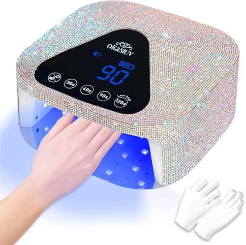Okasiuv nail lamp showing the rhinestone-encrusted exterior design