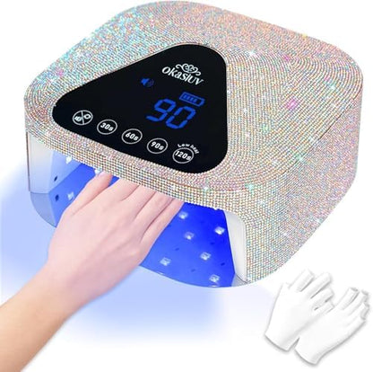 Okasiuv nail lamp showing the rhinestone-encrusted exterior design