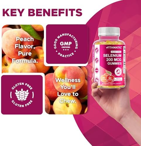 Vitamatic pectin based yeast free selenium gummies allergen information label