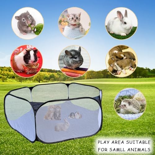Small Animals Tent, Breathable Transparent Pet Playpen Pop Open Outdoor/Indoor Exercise Fence, Portable Yard Fence for Guinea Pig, Rabbit, Hamster, Chinchillas and Hedgehogs - Image 4
