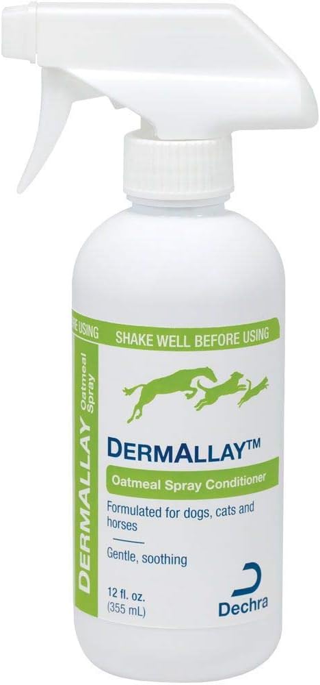 Dechra DermAllay leave on pet conditioner bottle showing usage instructions