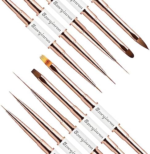 Close up of 3zorqinron nail brush tips showing 10 different brush styles