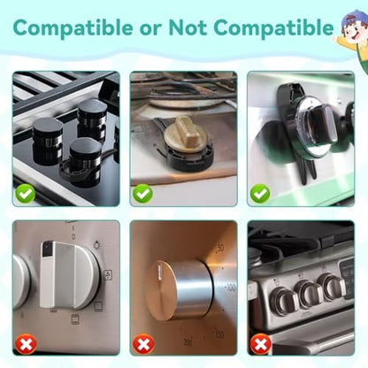 Black stove knob safety protectors in a 5 pack set