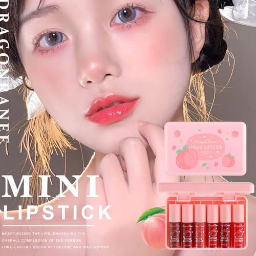 Eakroo 6 Colors Peach Lip Stain Set, Korean Lip Gloss Mini Liquid Lip Tint, Lipstick for Women, Liquid Blush, Lip Plumper, Lip Stain Long Lasting Waterproof, High Pigment, Vivid Color, Cute Stuff - Image 3