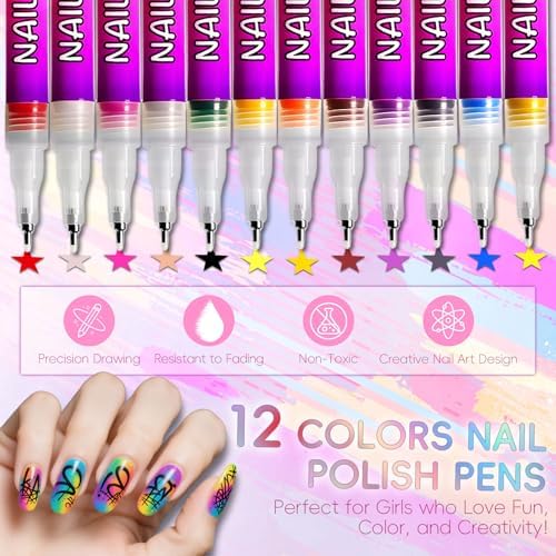 Nail Art Pens Set 12 Colors Nail Art Markers for DIY Painting Nails, Drawing, Dotting & Liner Designs, Nail Pens for Adults & Teens Nail Art, Home Salon Beauty Manicure Tools, 2026 New - Image 6