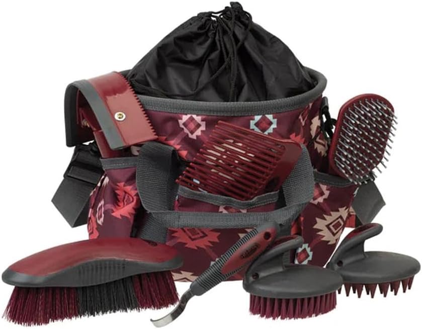 Weaver Equine 7-piece grooming kit in Plaid Aztec print front view