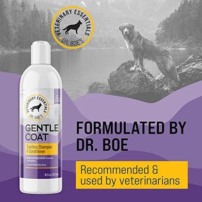 Aloe vera and gentle protein pet shampoo and conditioner packaging back view.