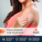 Close up of Fixic skin glue wipes packaging showing latex free features.