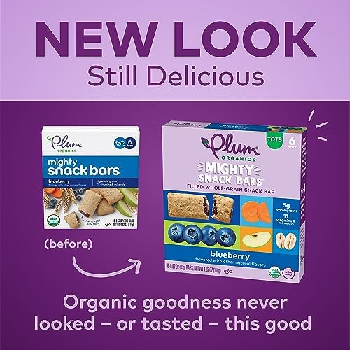 Plum Organics Mighty Snack Bars nutritional facts panel displaying 5 grams of whole grains per serving.