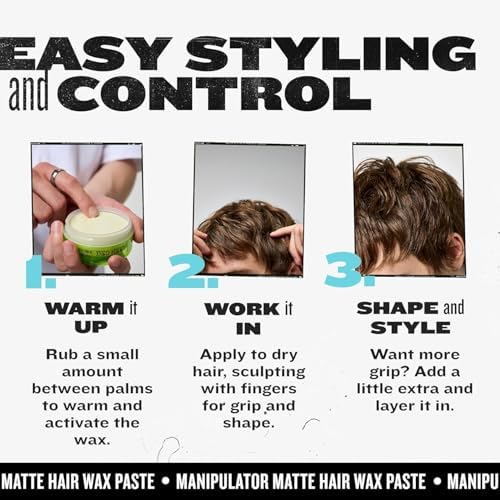 TIGI Bed Head Manipulator Matte Hair Wax Paste With Strong Hold For Men,Long-Lasting Texture Hold For Hairstyling,Definition And Texture,Light And Non-Greasy Hair Setting Wax,Natural Matte Finish,57G - Image 5