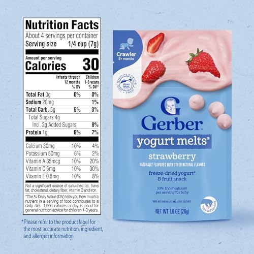 Gerber strawberry yogurt drops poured out on a clean surface
