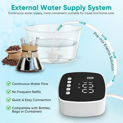 Portable electric coffee enema kit with high temperature resistant components for sterilization.
