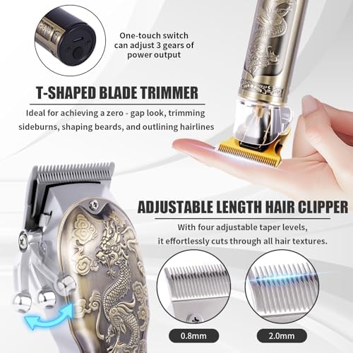 Soieho mens grooming kit highlighting the interchangeable T-shaped beard trimmer and foil shaver heads.