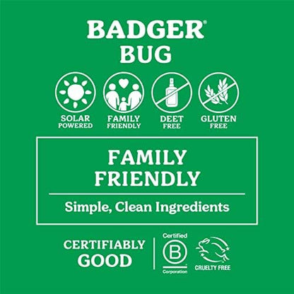 Badger plant-powered anti-bug balm travel size tin displaying product benefits.