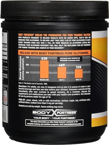 Body Fortress Glutamine powder supplement nutrition label