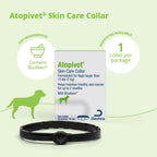 Atopivet twenty nine inch pet skin care collar packaging showing biosfeen ingredient details.