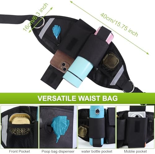 Glow in the dark reflective stitching detail on the blue nylon hands free leash