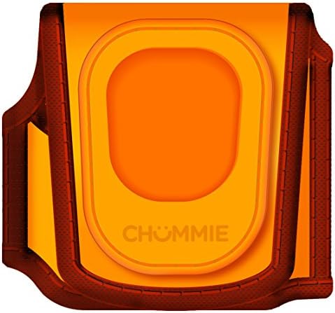 Chummie orange neoprene armband showing sensor jack cut-outs for easy setup