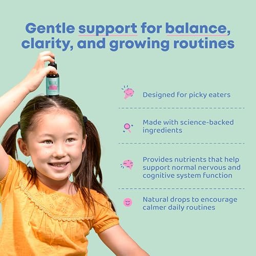 Back label of JoySpring children focus drops detailing sulforaphane and bacopa monnieri ingredients.