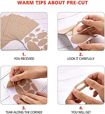 Backing sheet showing 110 pieces of beige adhesive moleskin tape