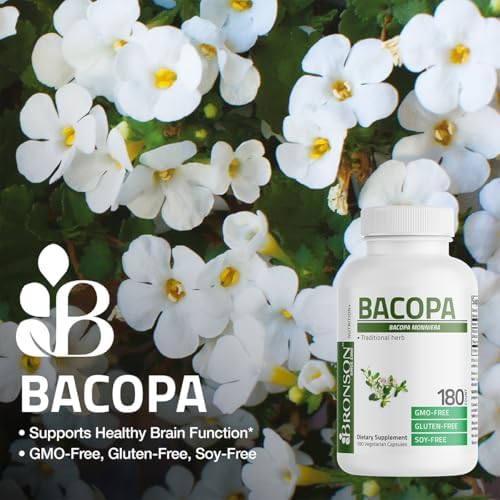 Bronson Bacopa monnieri extract capsules for enhanced mental performance and memory.
