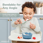 WeeSprout toddler utensils placed next to an organic baby food bowl