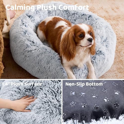 JOLLYVOGUE Small Dog Bed, Calming Soft Anti-Anxiety Donut Cat Bed, Washable Round Fluffy Cushion for Small and Medium Pets (20") - Image 5