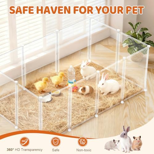 14 Panels 16.5" H Small Animal Playpen, Anti-Jump Durable Puppy Play Pen for Rabbits, Kittens, Chicklings, Ducklings & Hamsters DIY Indoor Outdoor Use, Transparent - Image 4