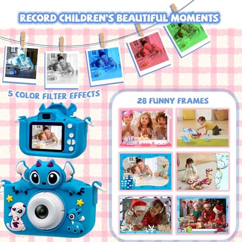 RAYBITU children digital video camera packaged with the included thirty two gigabyte SD card.