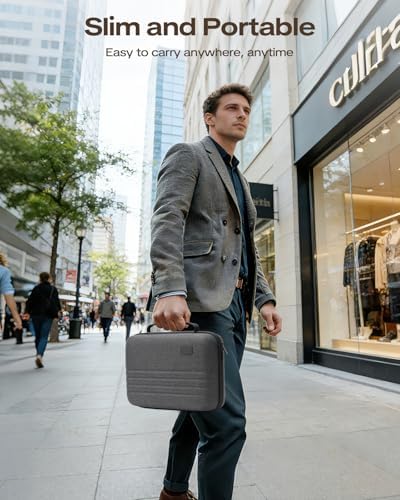 Hedume compact styling tool suitcase being carried by the ergonomic top handle