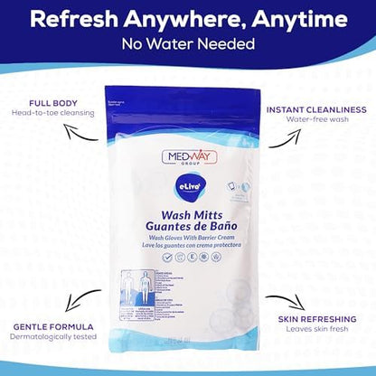 MedVance rinse free microwaveable adult bed bath skin cleansing cloths being prepared for waterless patient bathing.