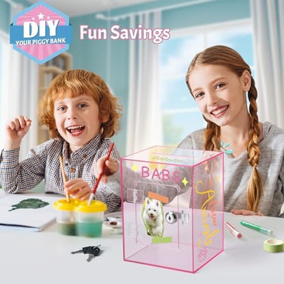 Kozsort clear cash saving jar being unlocked with a key to retrieve accumulated money safely