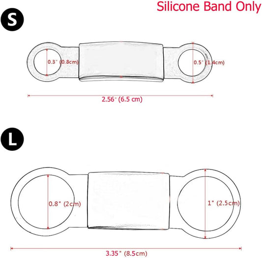 Close-up of the large and small sizes of the noiseless pet identification tag silicone holders.