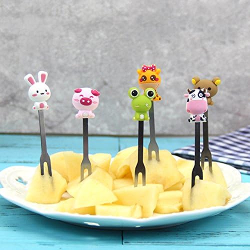 Close up of Zeltauto cute cartoon animal silicone handles on stainless steel forks