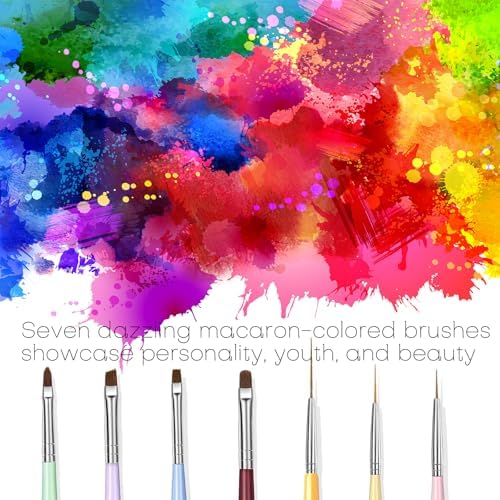 7PCS Nail Art Brushes, Nail Design Painting Brush Set with Nail Polish Brush, Nail Liner Brush, Nail Extension Gel Brush, Builder Nail Gel Brush, and Multi-Size Dotting Pens for DIY Nail Art - Image 2