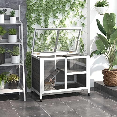 PawHut bunny cage showing openable roof and top access doors
