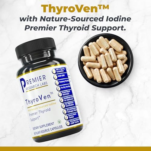 Premier Research Labs ThyroVen 60 capsules front view of the bottle showcasing natural thyroid support formula.