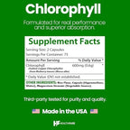 Premium plant based chlorophyll pills by Healthfare showing supplement facts and dosage guidelines